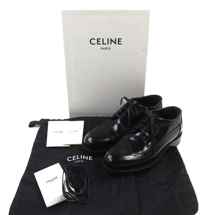 美品△CELINE セリーヌ ウィングチップ メダリオン ダービーシューズ レザーシューズ ブラック 35.5 保存袋付 日本製 正規品 レディース