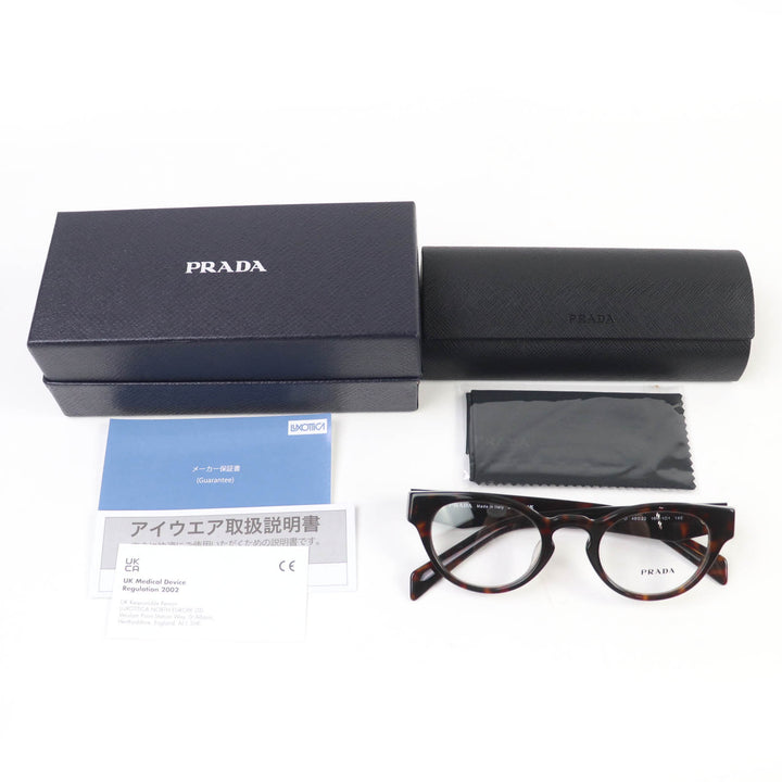 極美品☆PRADA プラダ VPRA11-D ロゴ入り メガネ 眼鏡 アイウェア ブラウン マーブル 49□22 デモレンズ ケース付 イタリア製 レディース