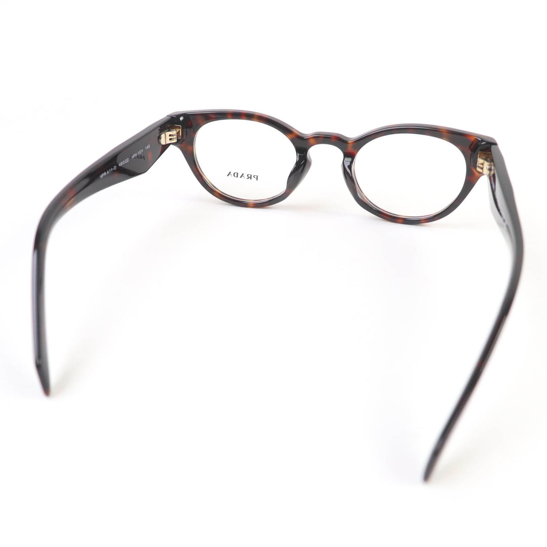極美品☆PRADA プラダ VPRA11-D ロゴ入り メガネ 眼鏡 アイウェア ブラウン マーブル 49□22 デモレンズ ケース付 イタリア製 レディース