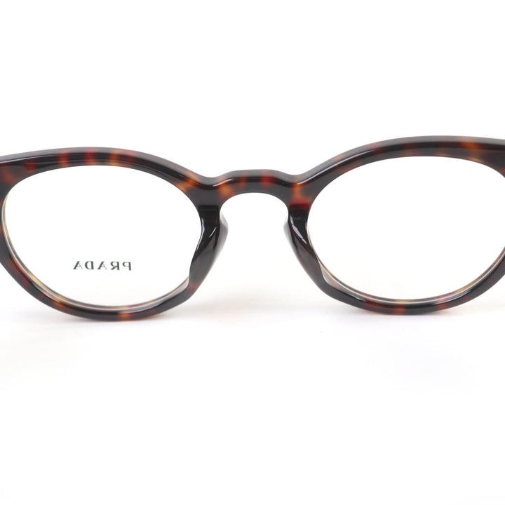 極美品☆PRADA プラダ VPRA11-D ロゴ入り メガネ 眼鏡 アイウェア ブラウン マーブル 49□22 デモレンズ ケース付 イタリア製 レディース