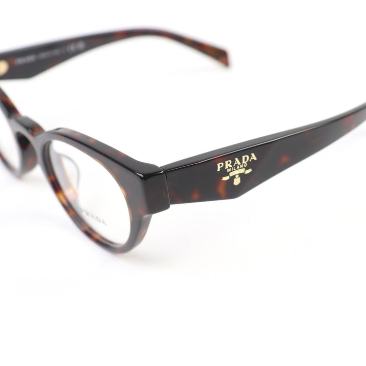 極美品☆PRADA プラダ VPRA11-D ロゴ入り メガネ 眼鏡 アイウェア ブラウン マーブル 49□22 デモレンズ ケース付 イタリア製 レディース