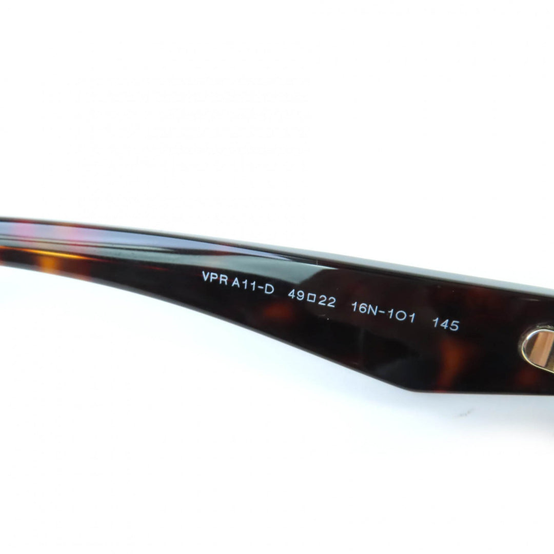 極美品☆PRADA プラダ VPRA11-D ロゴ入り メガネ 眼鏡 アイウェア ブラウン マーブル 49□22 デモレンズ ケース付 イタリア製 レディース