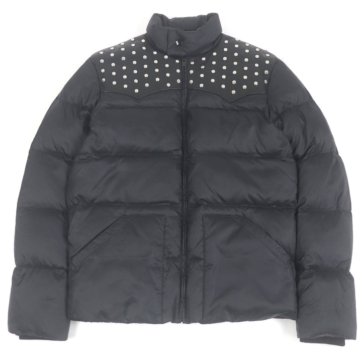極美品□SAINT LAURENT PARIS サンローランパリ 2014年製 361791 エディ期 レザーヨーク スタッズ ダウンジャケット 黒 48 イタリア製