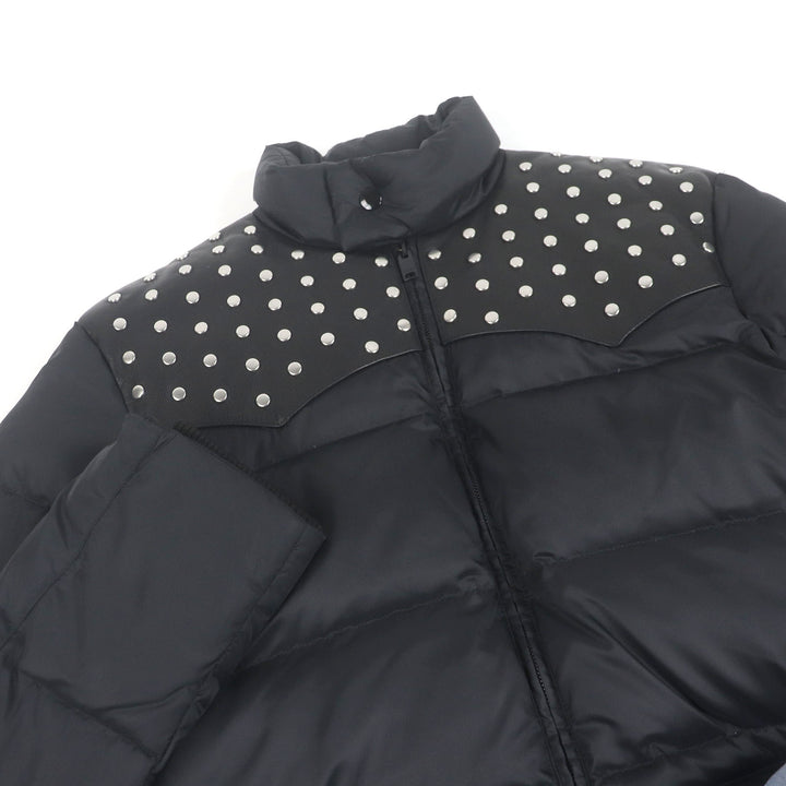 極美品□SAINT LAURENT PARIS サンローランパリ 2014年製 361791 エディ期 レザーヨーク スタッズ ダウンジャケット 黒 48 イタリア製