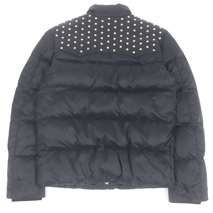 極美品□SAINT LAURENT PARIS サンローランパリ 2014年製 361791 エディ期 レザーヨーク スタッズ ダウンジャケット 黒 48 イタリア製