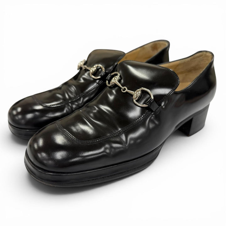 【ドンドン見直し】美品☆GUCCI グッチ 100 0413 ホースビット パンプス レザーシューズ ブラック シルバー金具 36 伊製 レディース