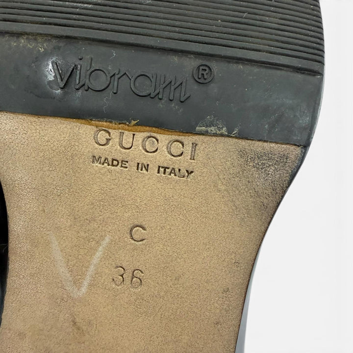 【ドンドン見直し】美品☆GUCCI グッチ 100 0413 ホースビット パンプス レザーシューズ ブラック シルバー金具 36 伊製 レディース