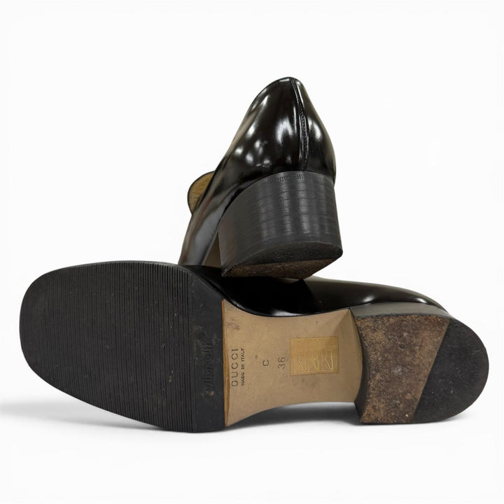 【ドンドン見直し】美品☆GUCCI グッチ 100 0413 ホースビット パンプス レザーシューズ ブラック シルバー金具 36 伊製 レディース
