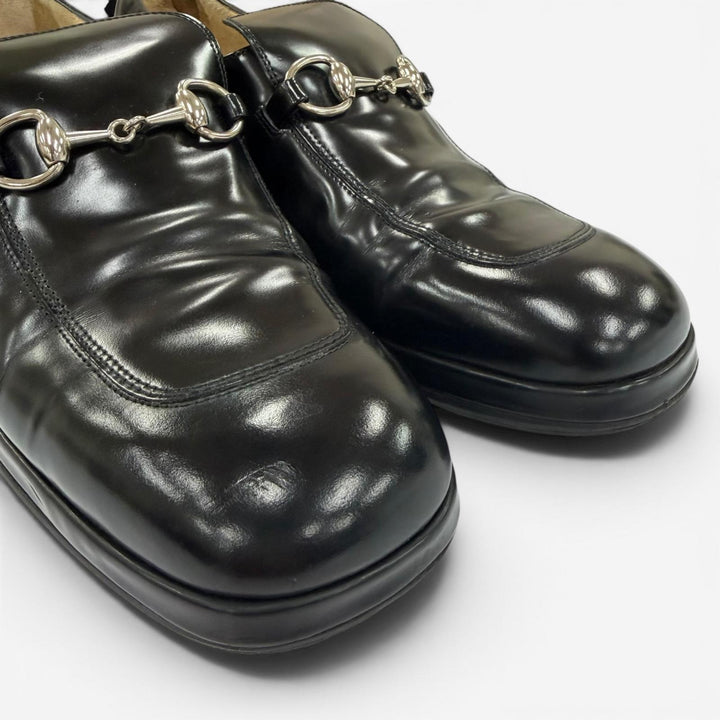 【ドンドン見直し】美品☆GUCCI グッチ 100 0413 ホースビット パンプス レザーシューズ ブラック シルバー金具 36 伊製 レディース