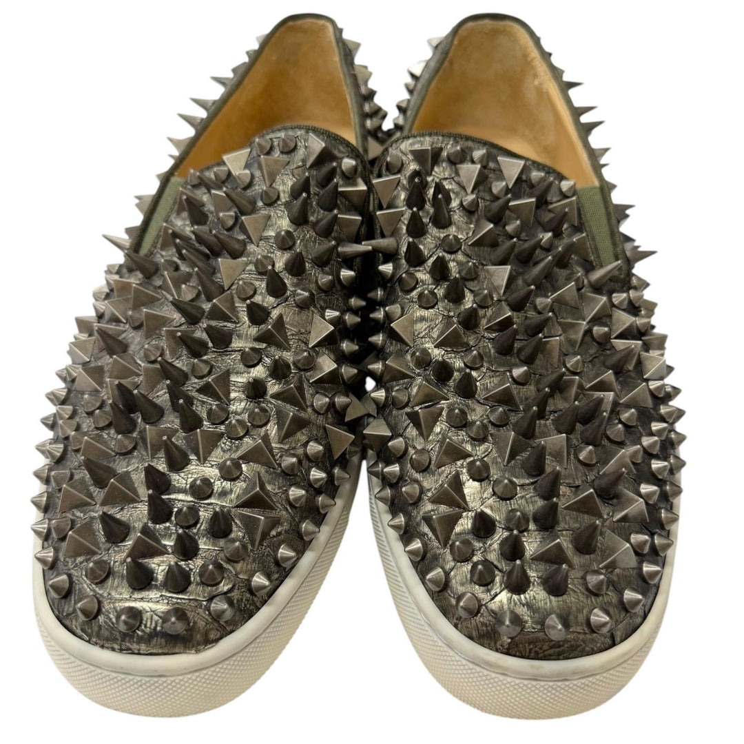 【ドンドン見直し】美品□クリスチャンルブタン Roller Boat Pik Pik Flat レザー パイソン マルチスタッズ スリッポン 41.5 EU製 メンズ