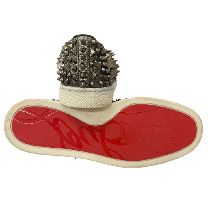 【ドンドン見直し】美品□クリスチャンルブタン Roller Boat Pik Pik Flat レザー パイソン マルチスタッズ スリッポン 41.5 EU製 メンズ
