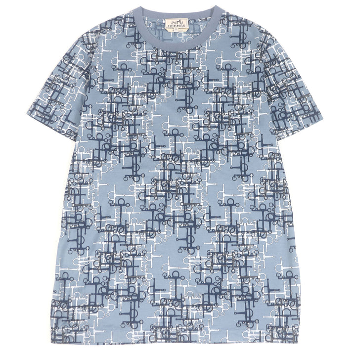 極美品□HERMES エルメス コットン100％ ラビリンス ホースビット 半袖Ｔシャツ カットソー ライトブルー M イタリア製 正規品 メンズ