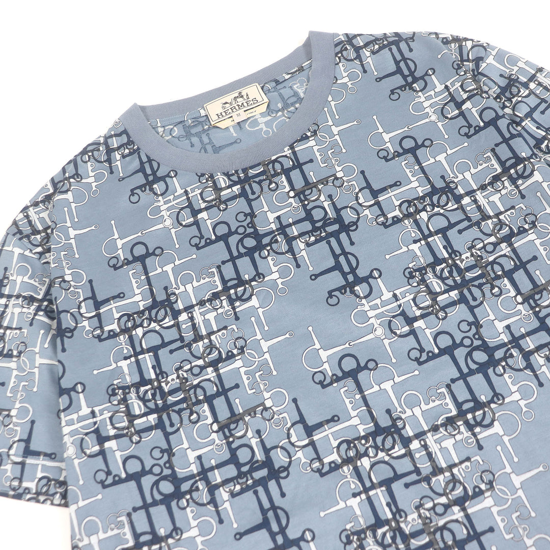 極美品□HERMES エルメス コットン100％ ラビリンス ホースビット 半袖Ｔシャツ カットソー ライトブルー M イタリア製 正規品 メンズ