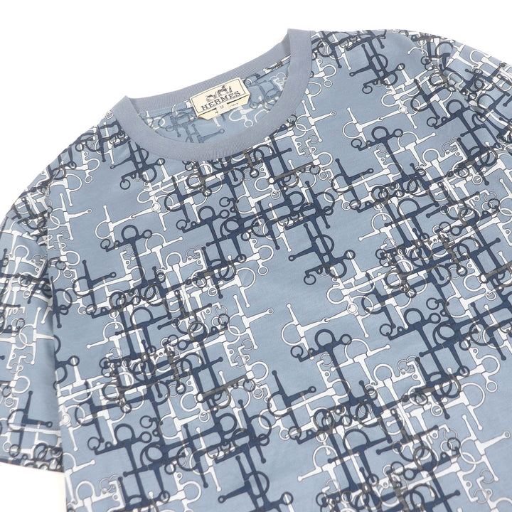 極美品□HERMES エルメス コットン100％ ラビリンス ホースビット 半袖Ｔシャツ カットソー ライトブルー M イタリア製 正規品 メンズ