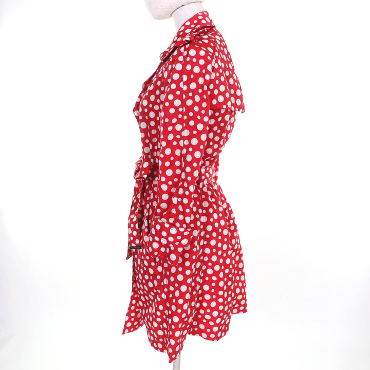 極美品★LOUIS VUITTON×Yayoi Kusama ルイヴィトン×草間彌生 裏地シルク100％ ベルト付 ドット柄 トレンチコート レッド ホワイト 34