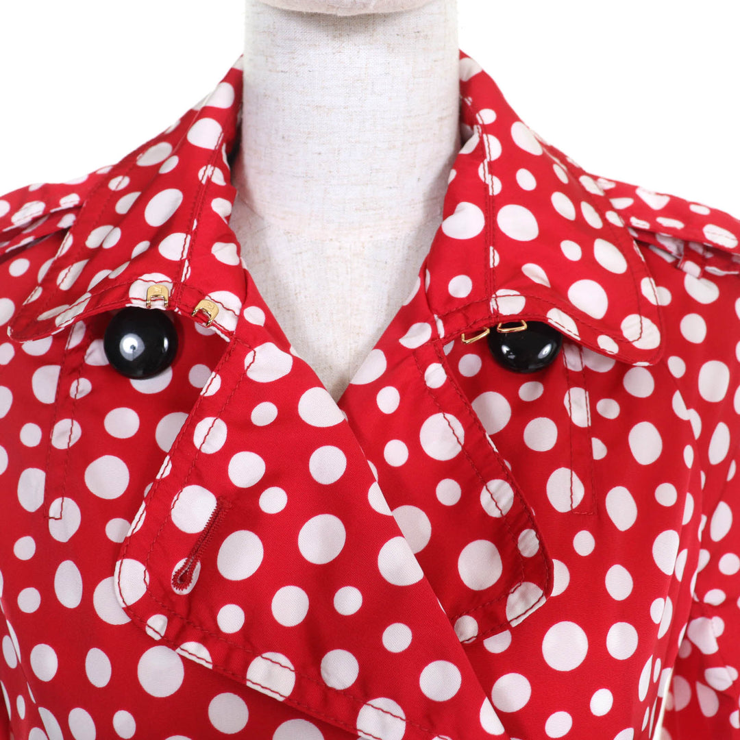 極美品★LOUIS VUITTON×Yayoi Kusama ルイヴィトン×草間彌生 裏地シルク100％ ベルト付 ドット柄 トレンチコート レッド ホワイト 34