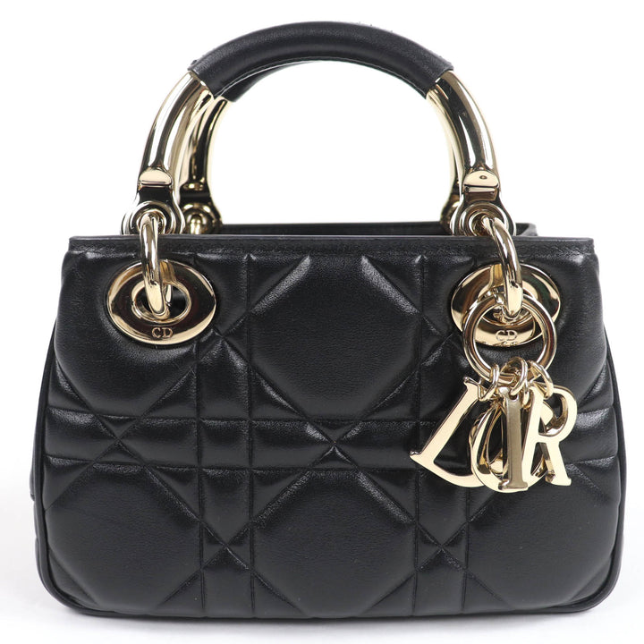 極美品☆Christian Dior クリスチャンディオール カナージュ レディ 95.22 ミニ ラムスキン 2WAYハンド ショルダーバッグ ブラック