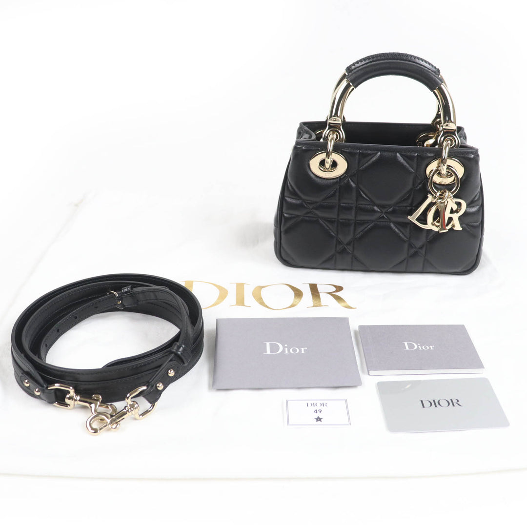 極美品☆Christian Dior クリスチャンディオール カナージュ レディ 95.22 ミニ ラムスキン 2WAYハンド ショルダーバッグ ブラック