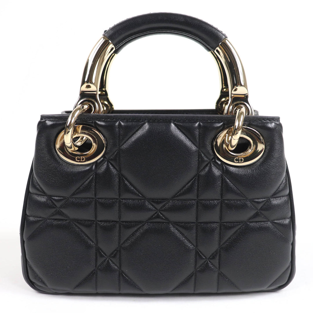 極美品☆Christian Dior クリスチャンディオール カナージュ レディ 95.22 ミニ ラムスキン 2WAYハンド ショルダーバッグ ブラック