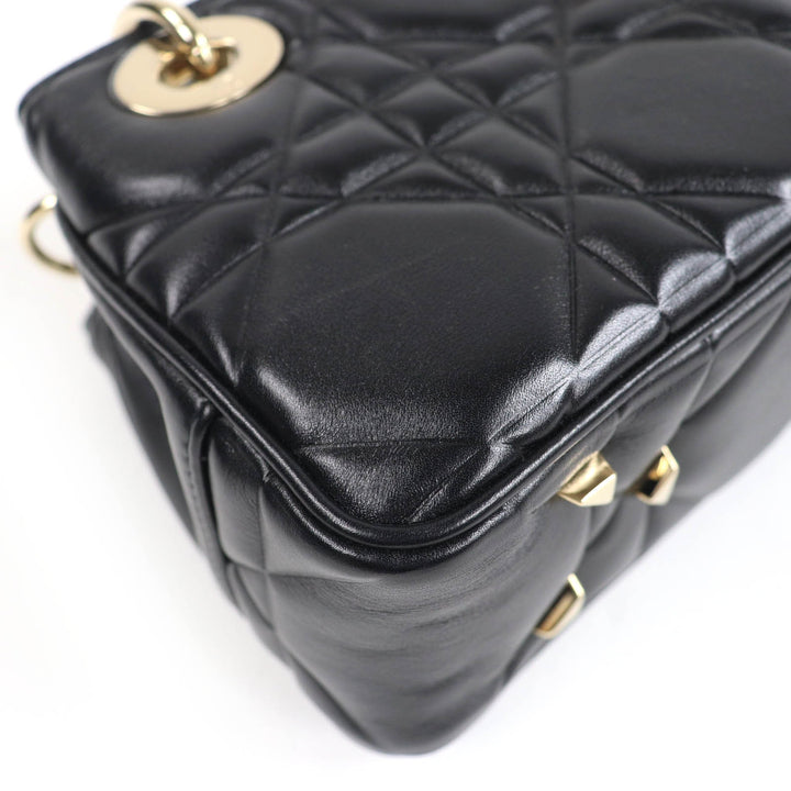 極美品☆Christian Dior クリスチャンディオール カナージュ レディ 95.22 ミニ ラムスキン 2WAYハンド ショルダーバッグ ブラック