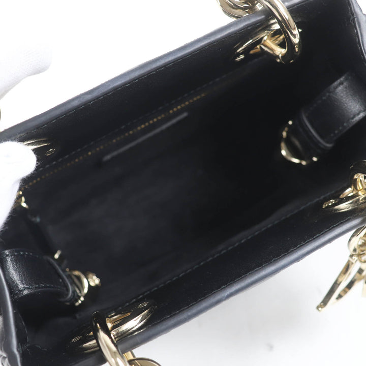 極美品☆Christian Dior クリスチャンディオール カナージュ レディ 95.22 ミニ ラムスキン 2WAYハンド ショルダーバッグ ブラック