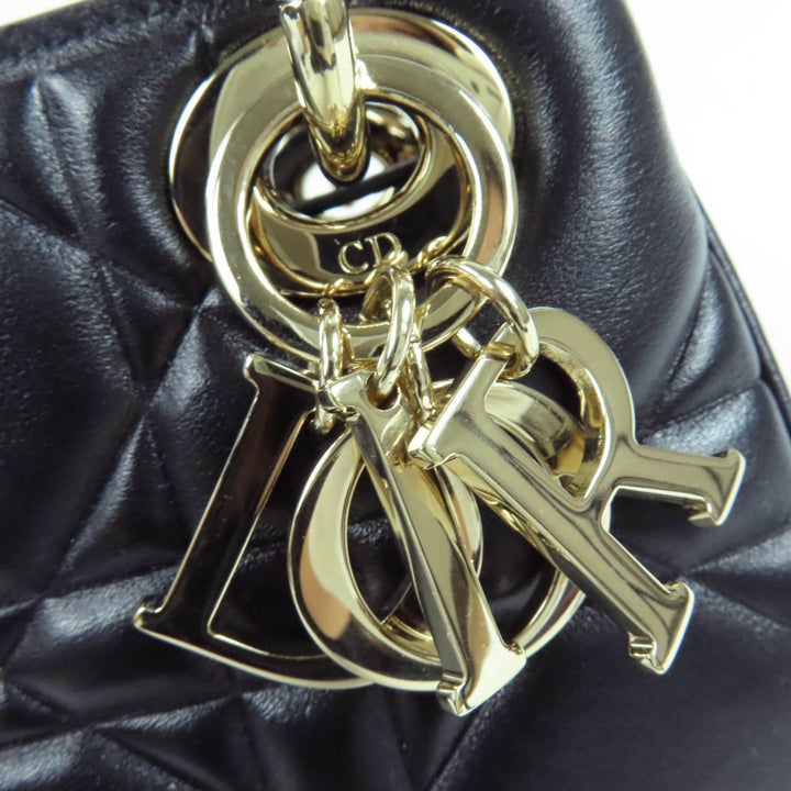 極美品☆Christian Dior クリスチャンディオール カナージュ レディ 95.22 ミニ ラムスキン 2WAYハンド ショルダーバッグ ブラック