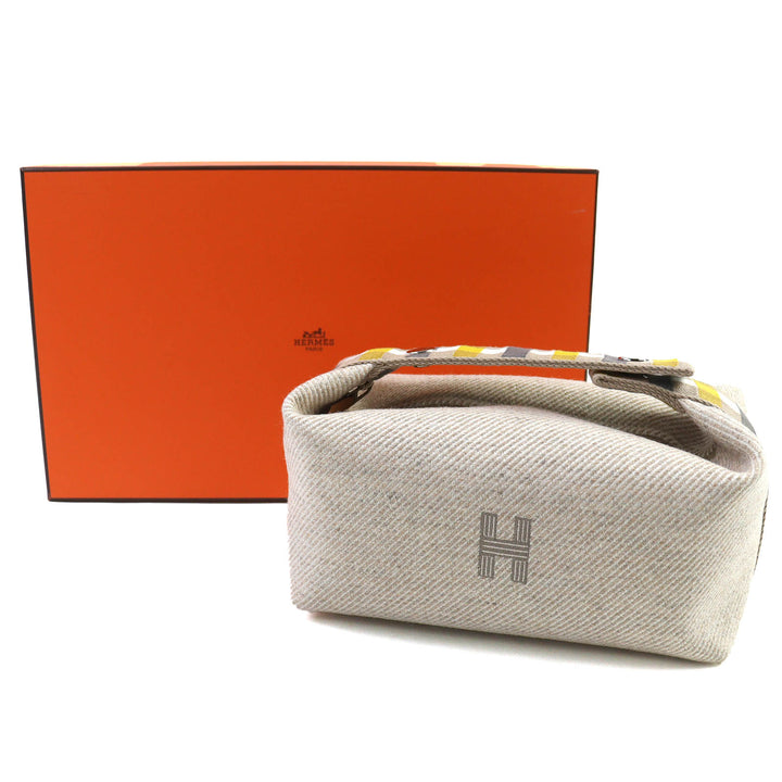 未使用△HERMES エルメス ブリッド ア ブラック PM オ カレ ウール100% セーグル シルバー金具 セリエボタン ハンドバッグ ポーチ 仏製