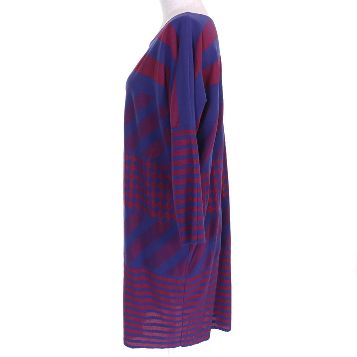 美品△PLEATS PLEASE プリーツプリーズ イッセイミヤケ PP34LT962 A-POC エイポック 総柄 長袖 ワンピース ブルー レッド系 3 正規品