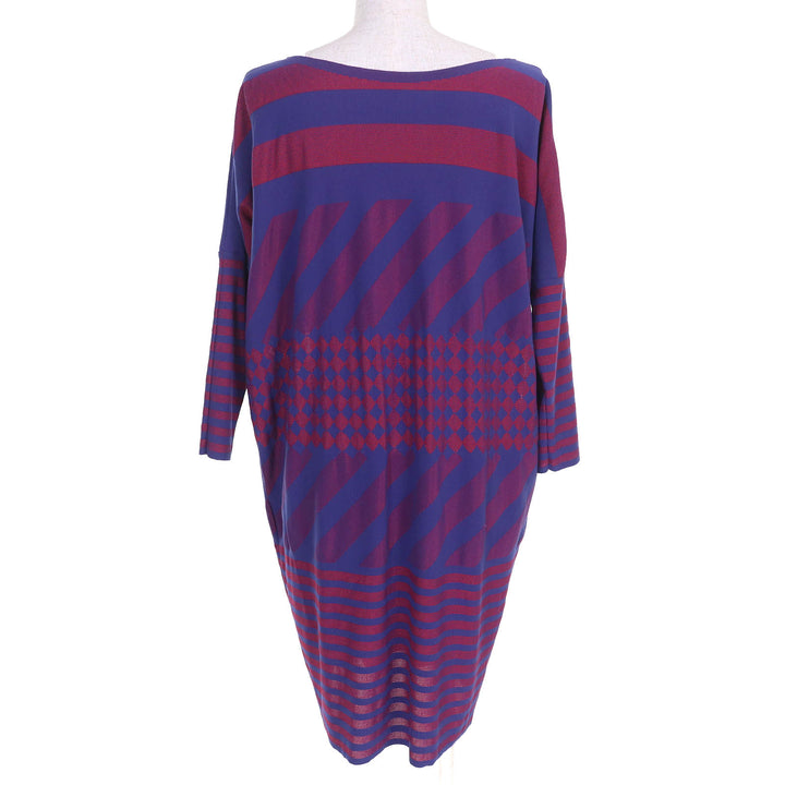 美品△PLEATS PLEASE プリーツプリーズ イッセイミヤケ PP34LT962 A-POC エイポック 総柄 長袖 ワンピース ブルー レッド系 3 正規品