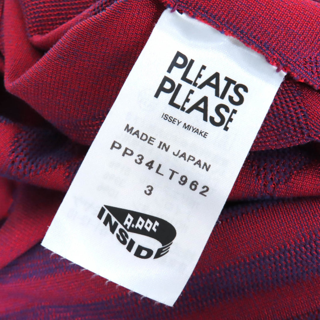 美品△PLEATS PLEASE プリーツプリーズ イッセイミヤケ PP34LT962 A-POC エイポック 総柄 長袖 ワンピース ブルー レッド系 3 正規品