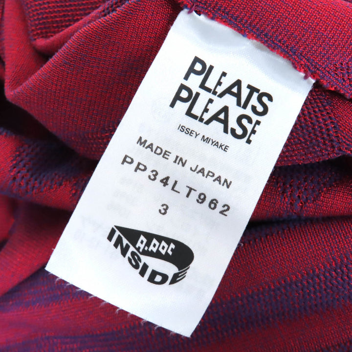 美品△PLEATS PLEASE プリーツプリーズ イッセイミヤケ PP34LT962 A-POC エイポック 総柄 長袖 ワンピース ブルー レッド系 3 正規品