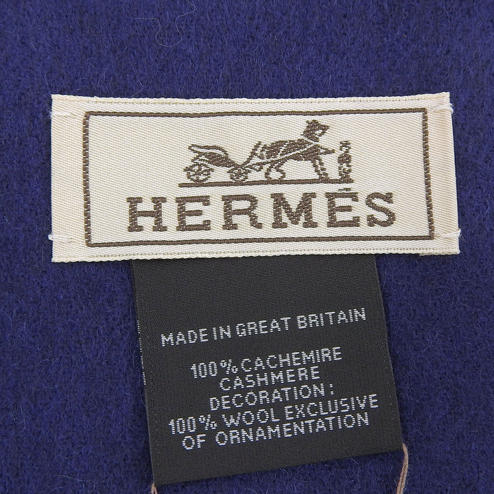 未使用品▲HERMES エルメス IMPRIME HERMES ODYSEE カシミヤ100％ Hロゴデザイン フリンジ付き マフラー ネイビー 箱付き 英国製 メンズ