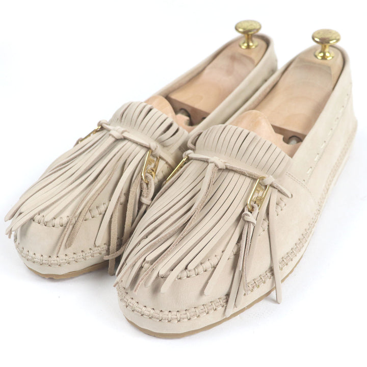 未使用品□FENDI フェンディ 23SS 7P1589 ヌバック FFロゴ ゴールド金具 フリンジ オーロックローファー ベージュ 7 イタリア製 メンズ