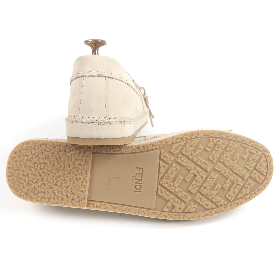 未使用品□FENDI フェンディ 23SS 7P1589 ヌバック FFロゴ ゴールド金具 フリンジ オーロックローファー ベージュ 7 イタリア製 メンズ