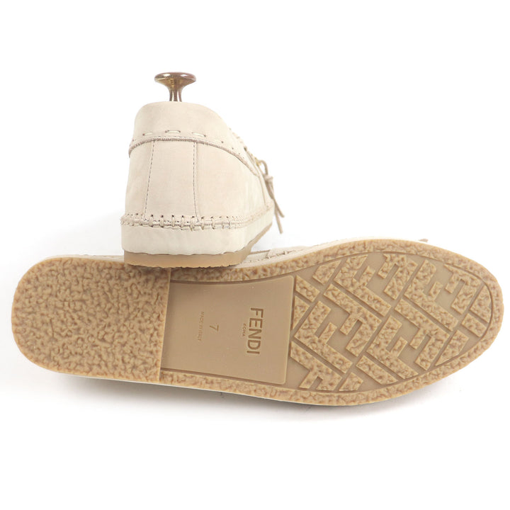 未使用品□FENDI フェンディ 23SS 7P1589 ヌバック FFロゴ ゴールド金具 フリンジ オーロックローファー ベージュ 7 イタリア製 メンズ