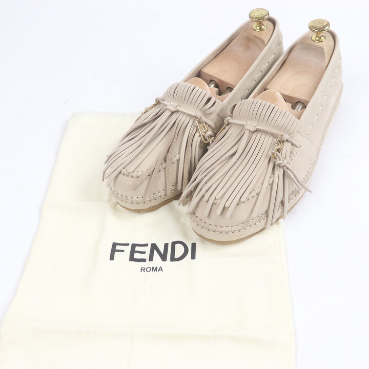 未使用品□FENDI フェンディ 23SS 7P1589 ヌバック FFロゴ ゴールド金具 フリンジ オーロックローファー ベージュ 7 イタリア製 メンズ