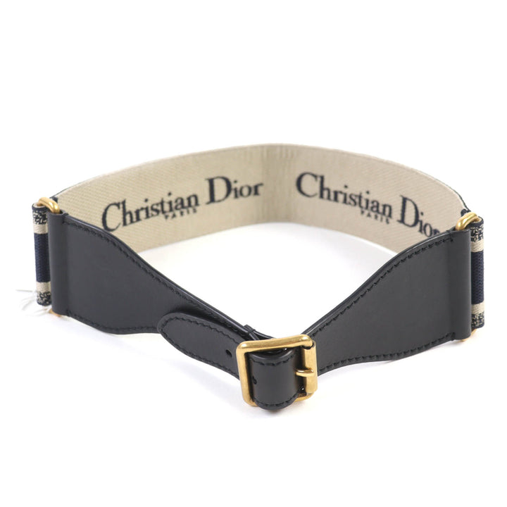 未使用品◇Christian Dior クリスチャンディオール B0001CBTE キャンバス ロゴ刺繍 レザー コンビ ベルト 保存袋付き 伊製 レディース
