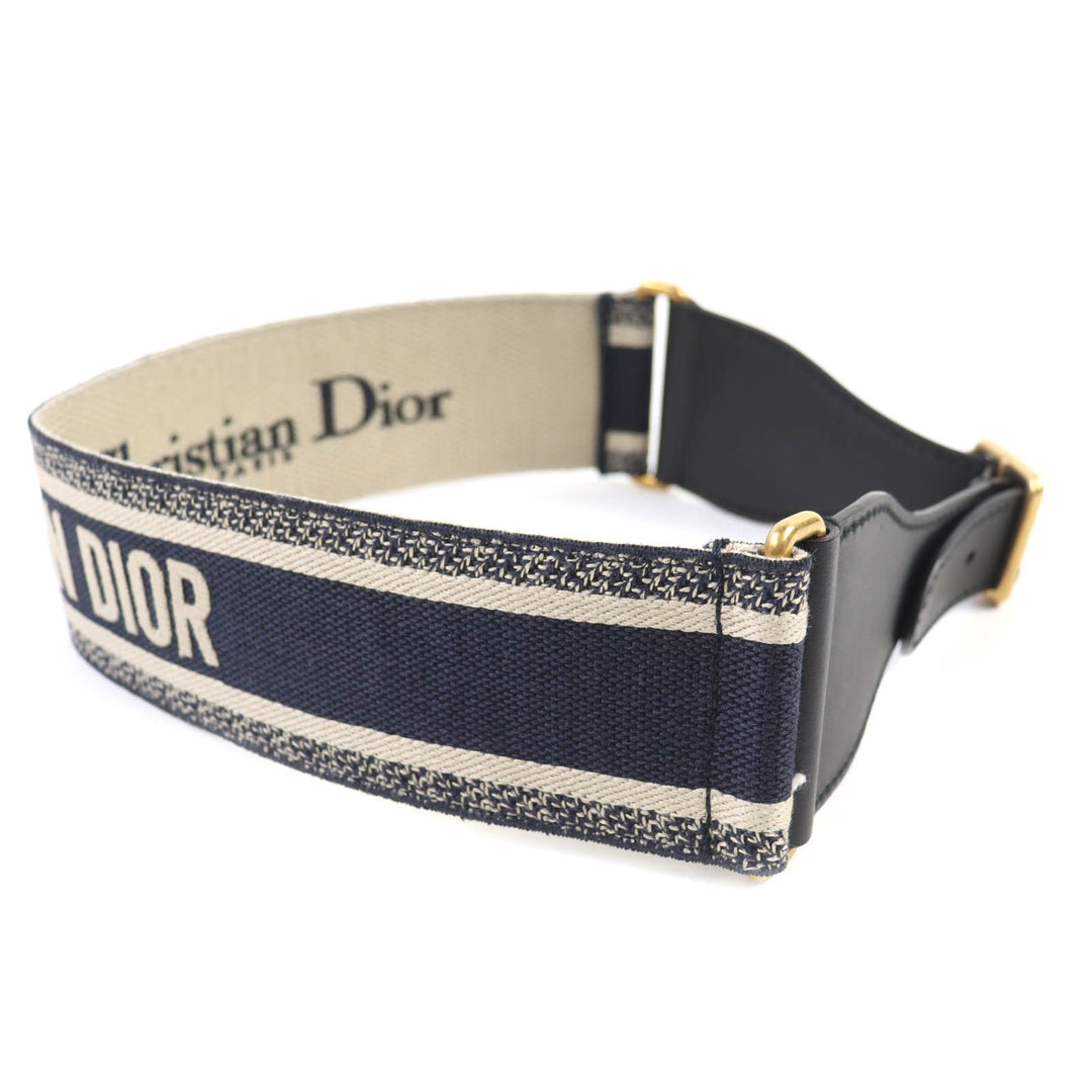 未使用品◇Christian Dior クリスチャンディオール B0001CBTE キャンバス ロゴ刺繍 レザー コンビ ベルト 保存袋付き 伊製 レディース