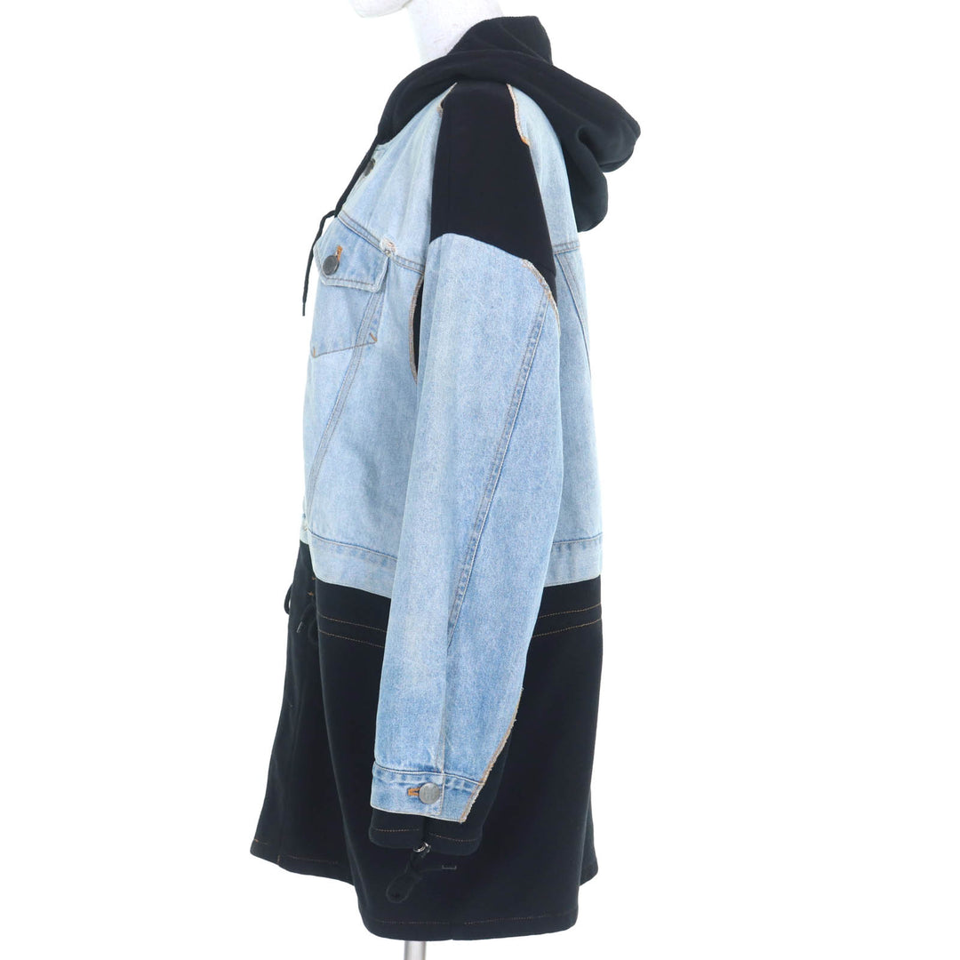 良品◇GAULTIER JEAN’S ゴルチエジーンズ ヴィンテージ ロゴボタン付 ジャージー切替 デニムジャケット インディゴ ブラック 40 正規品