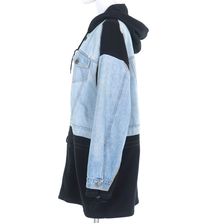 良品◇GAULTIER JEAN’S ゴルチエジーンズ ヴィンテージ ロゴボタン付 ジャージー切替 デニムジャケット インディゴ ブラック 40 正規品