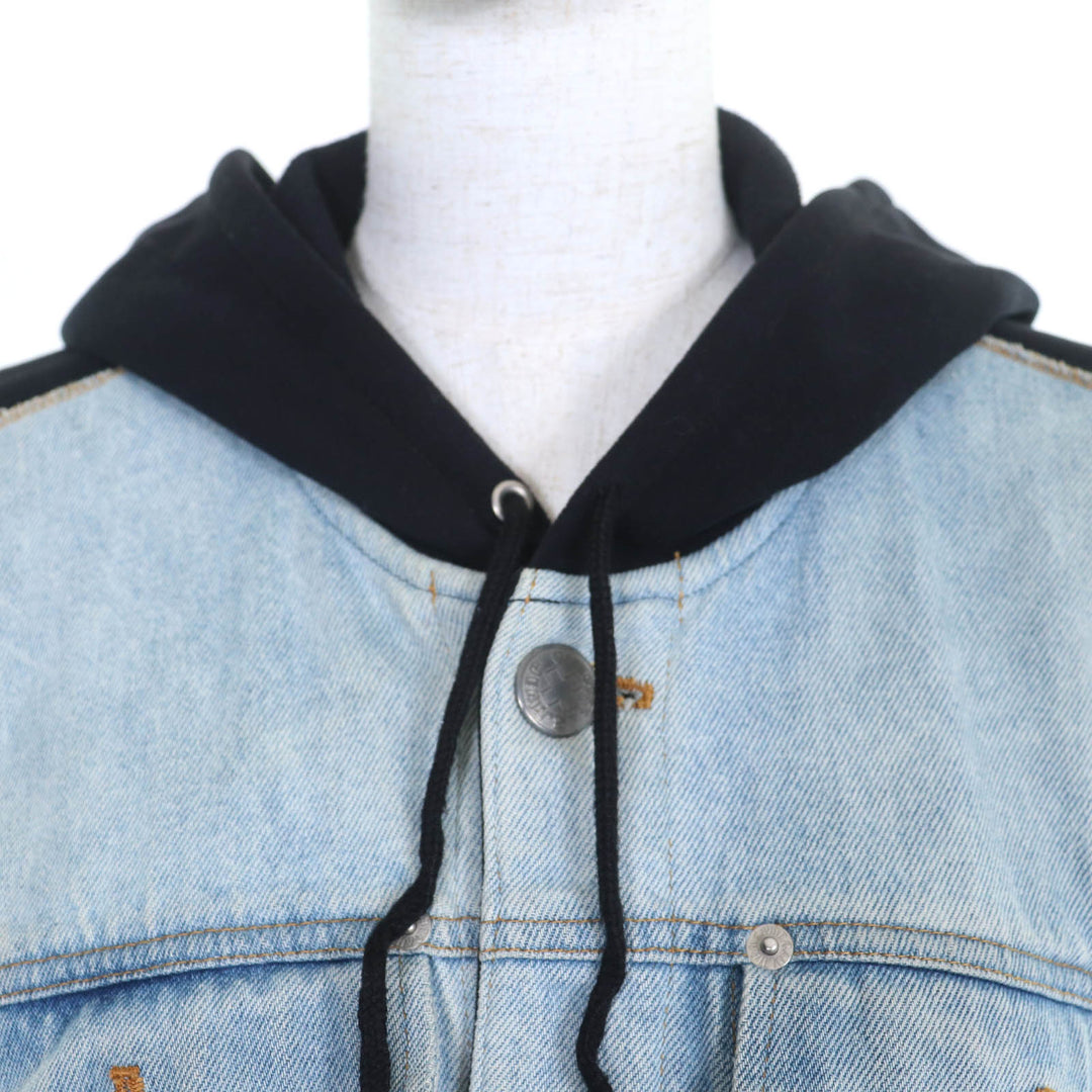 良品◇GAULTIER JEAN’S ゴルチエジーンズ ヴィンテージ ロゴボタン付 ジャージー切替 デニムジャケット インディゴ ブラック 40 正規品