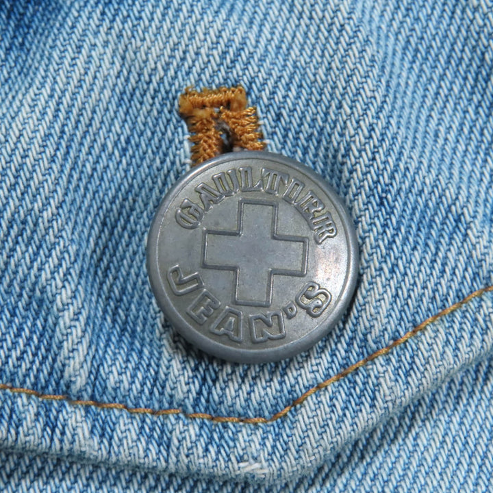 良品◇GAULTIER JEAN’S ゴルチエジーンズ ヴィンテージ ロゴボタン付 ジャージー切替 デニムジャケット インディゴ ブラック 40 正規品