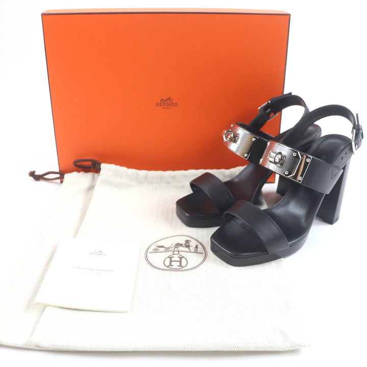 未使用品☆HERMES エルメス イロナ シルバー金具 ケリーバックル レザー サンダル ブラック 36.5 箱・保存袋付き イタリア製 レディース