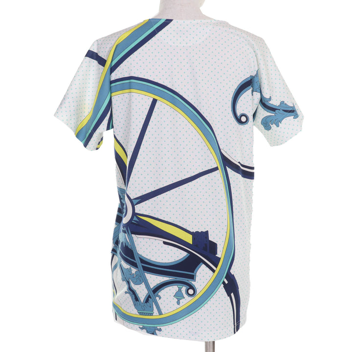 未使用品☆HERMES エルメス コットン100％ カットソー 半袖Ｔシャツ トップス ホワイト ブルー系 34 フランス製 正規品 レディース