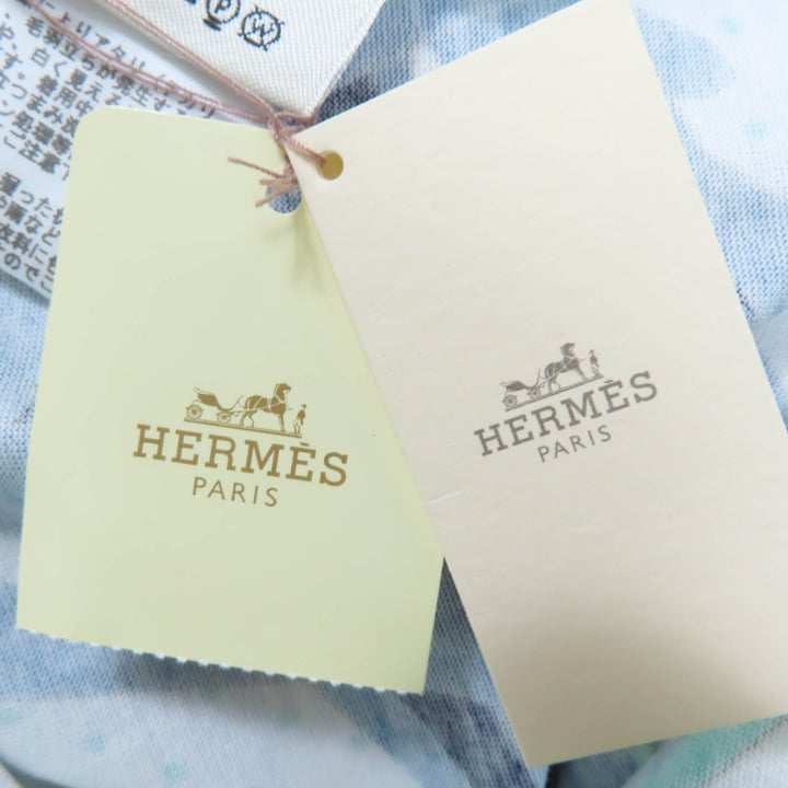 未使用品☆HERMES エルメス コットン100％ カットソー 半袖Ｔシャツ トップス ホワイト ブルー系 34 フランス製 正規品 レディース