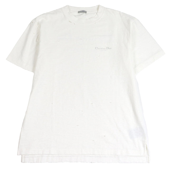極美品□DIOR ディオール オム 34DJ696A0849 コットン100％ ダメージ加工 ロゴプリント 半袖Ｔシャツ ホワイト L イタリア製 正規品