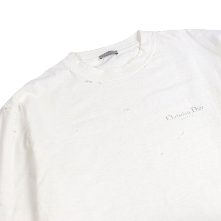 極美品□DIOR ディオール オム 34DJ696A0849 コットン100％ ダメージ加工 ロゴプリント 半袖Ｔシャツ ホワイト L イタリア製 正規品
