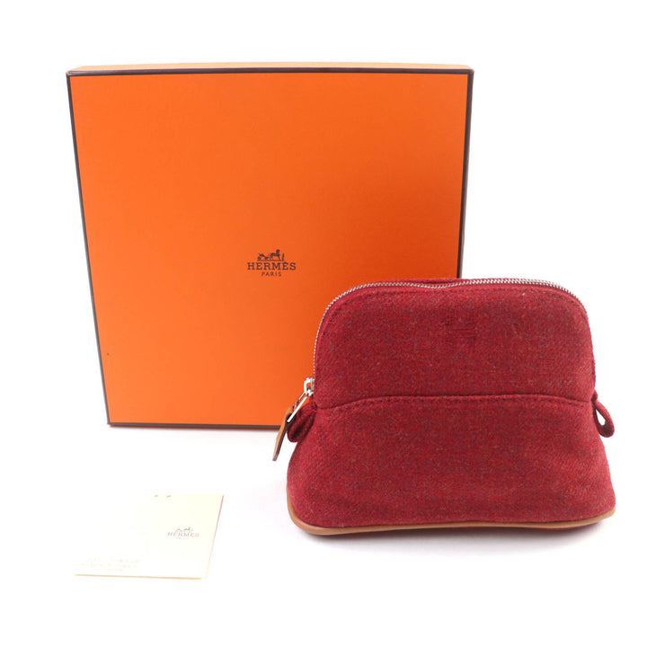 未使用品★HERMES エルメス ボリードポーチ ミニミニ ウール100％ ルージュ Hロゴ刺繍 レザー使い 化粧ポーチ ミニ ポーチ 箱付き 仏製