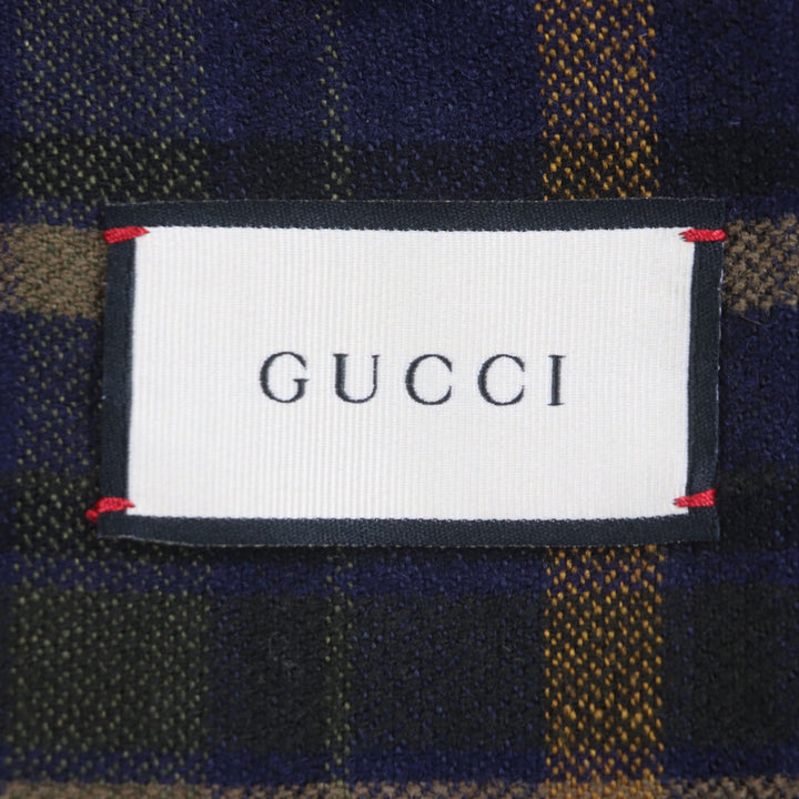 極美品▼GUCCI グッチ 568562 ウール リネン チェック柄 ダブルブレスト フーデッド ダブルチェスターコート ネイビー 46 正規品 メンズ