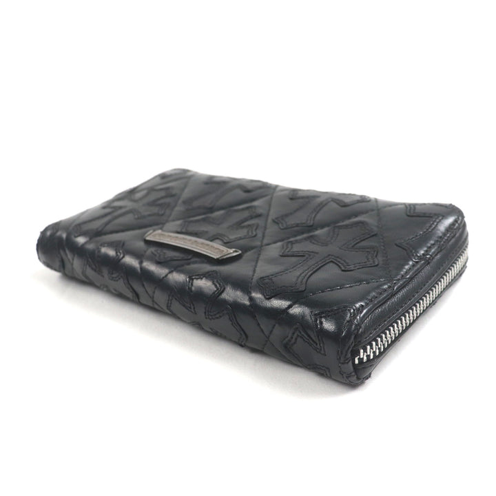 美品▼CHROME HEARTS クロムハーツ REC F ZIP QUILTED　レザー SV925 セメタリーキルテッドクロス ラウンドZIP ロングウォレット 長財布